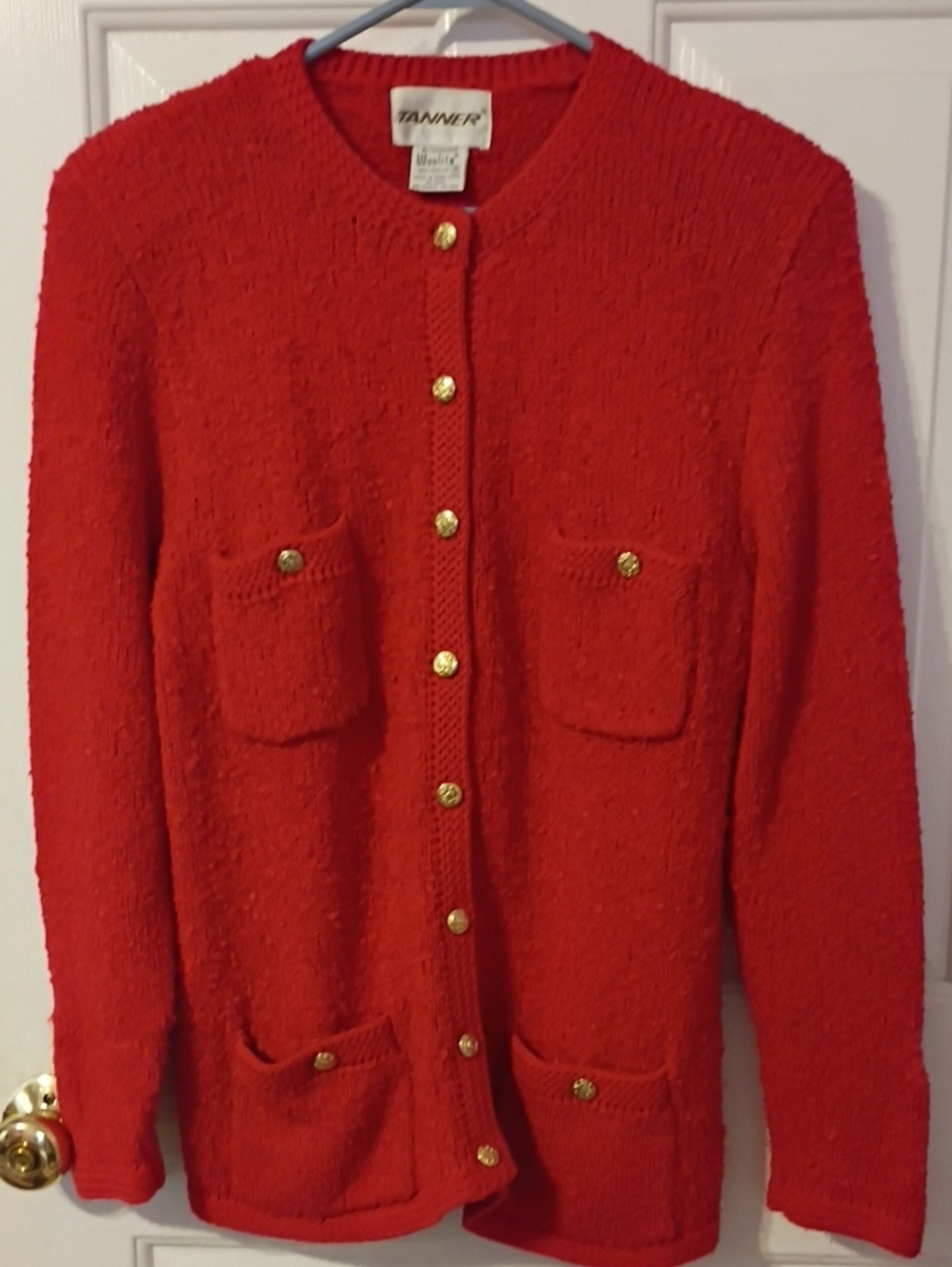 Vintage Tanner Red Button-Front Bouclé Sweater Cardigan